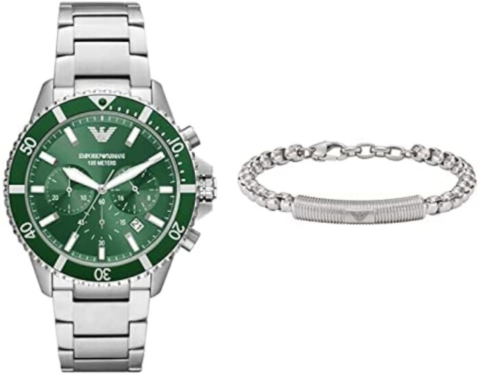 Emporio Armani Diver Chronograph Green Dial Silver Steel Strap Watch For Men - AR11500 - Image 7